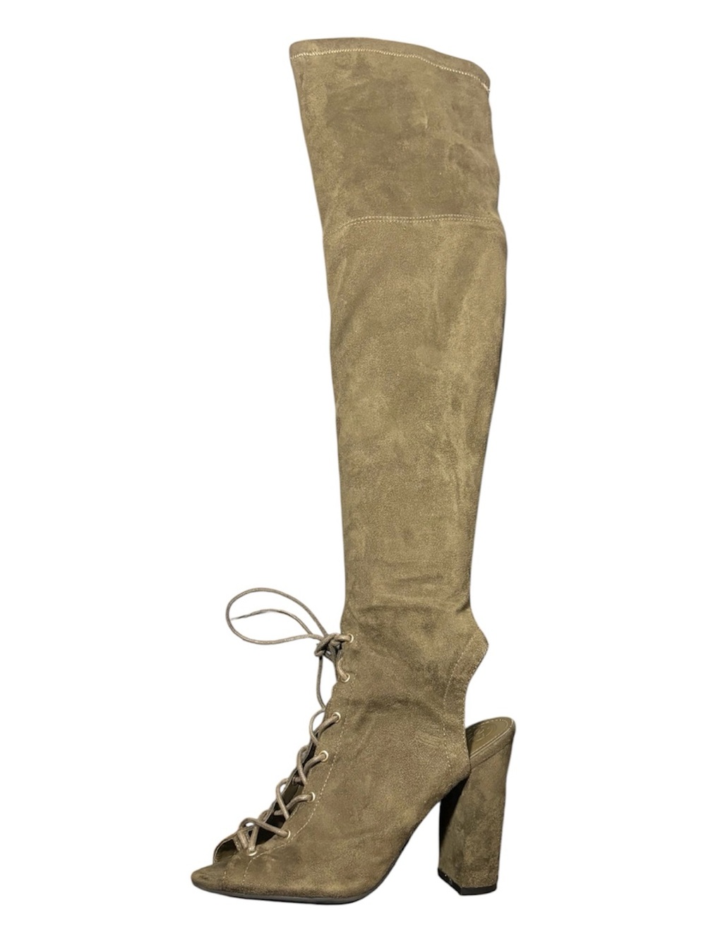 GUESS Over-the-Knee Lace-Up Peep-Toe Boots in Olive Green
